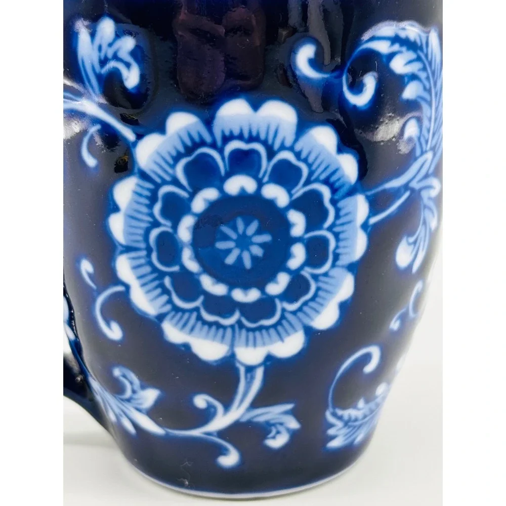 Pier 1 Mandarin Coffee Mug Blue White Floral Porcelain
